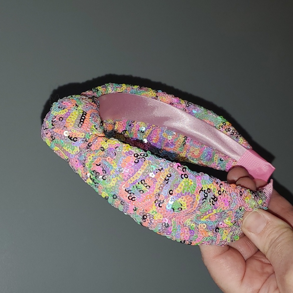 New boutique handmade all sequins top knot headband pastel colors